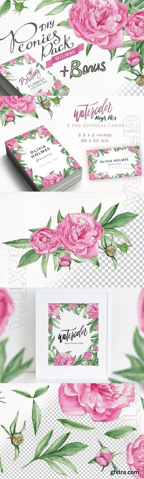 Watercolor Peonies DIY Pack +bonus