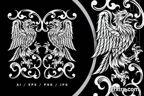 Heraldic Vintage Bird Logo Emblem Illustration