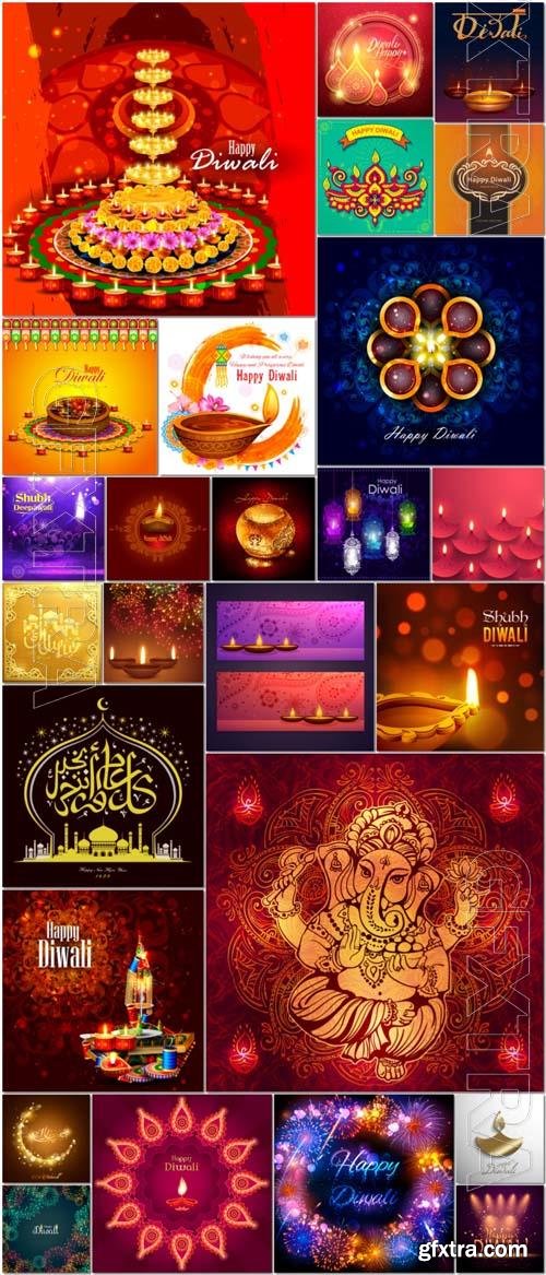 26 Happy Diwali, Indian holiday vector illustration