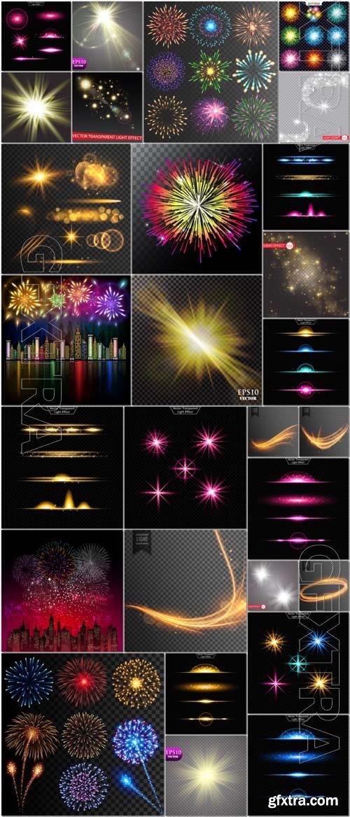 28 Fireworks, sparkling elements, stars, shining elements vector illustration