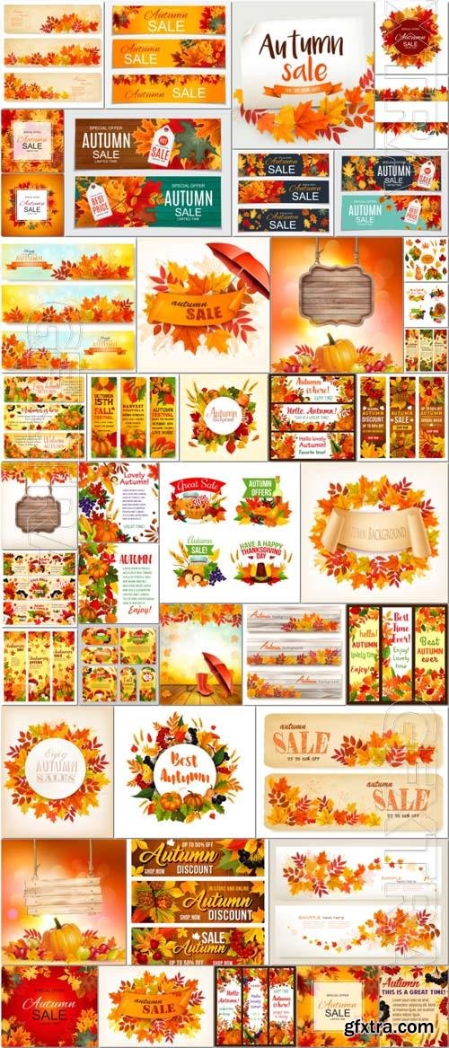 43 Autumn, fall backgrounds and elements vector illustration