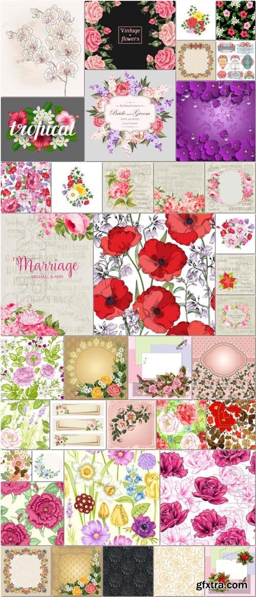 39 Floral vector backgrounds, floral ornaments and patterns