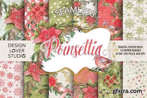 Watercolor Poinsettia digital papers