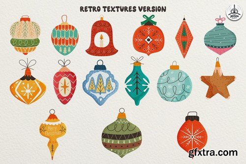 Christmas Tree Toys in Retro Flat Style F77UG9P