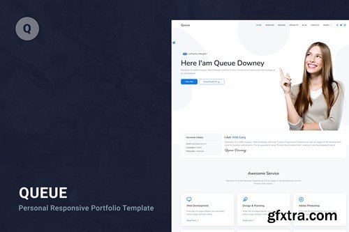 Queue - Personal Portfolio, Resume Template Y8L4HBH