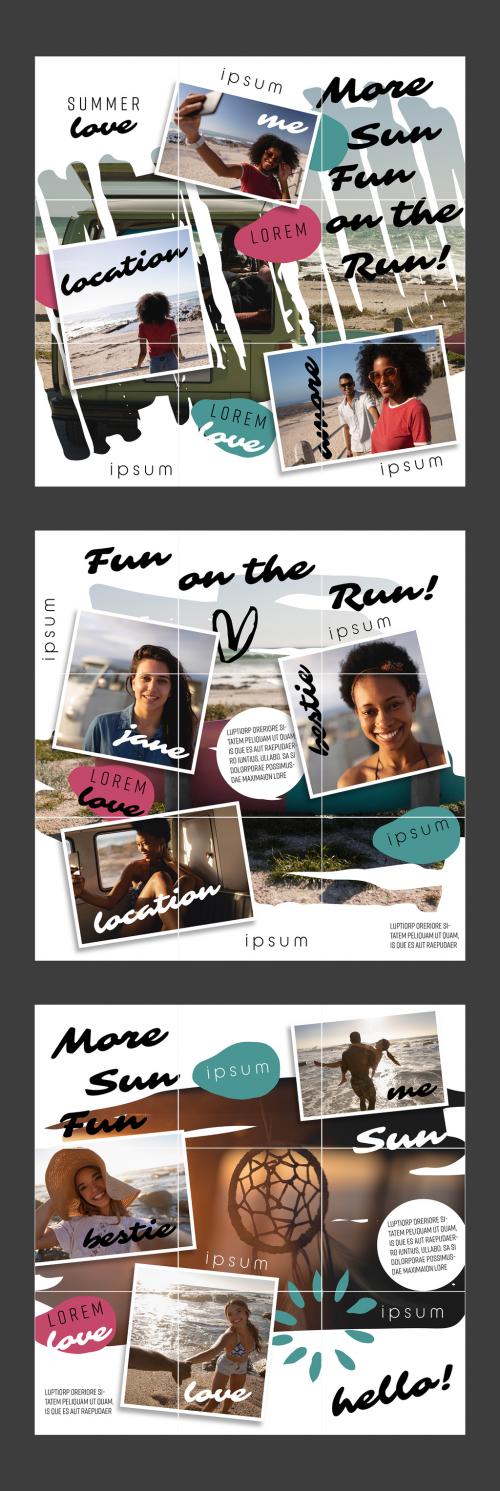 Vacation Social Media Grid Set Layout with Snapshots and Painted Photo Mask Backgrounds 271630225
