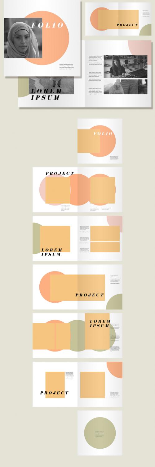 Portfolio Brochure Layout with Orange and Green Circle Elements 286579320