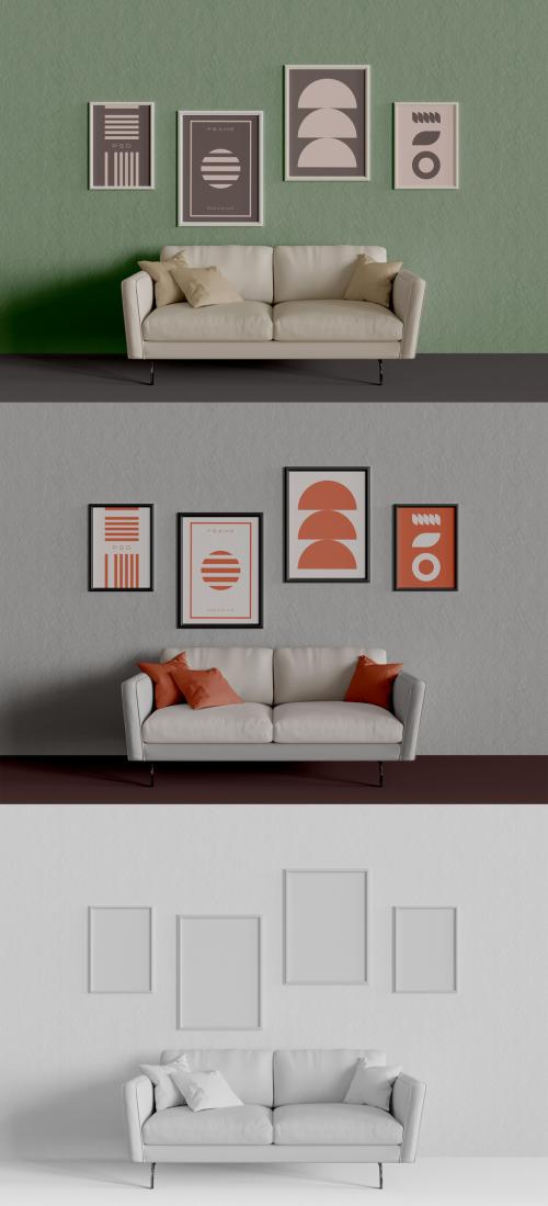 Four Frames above Sofa Mockup 584379178