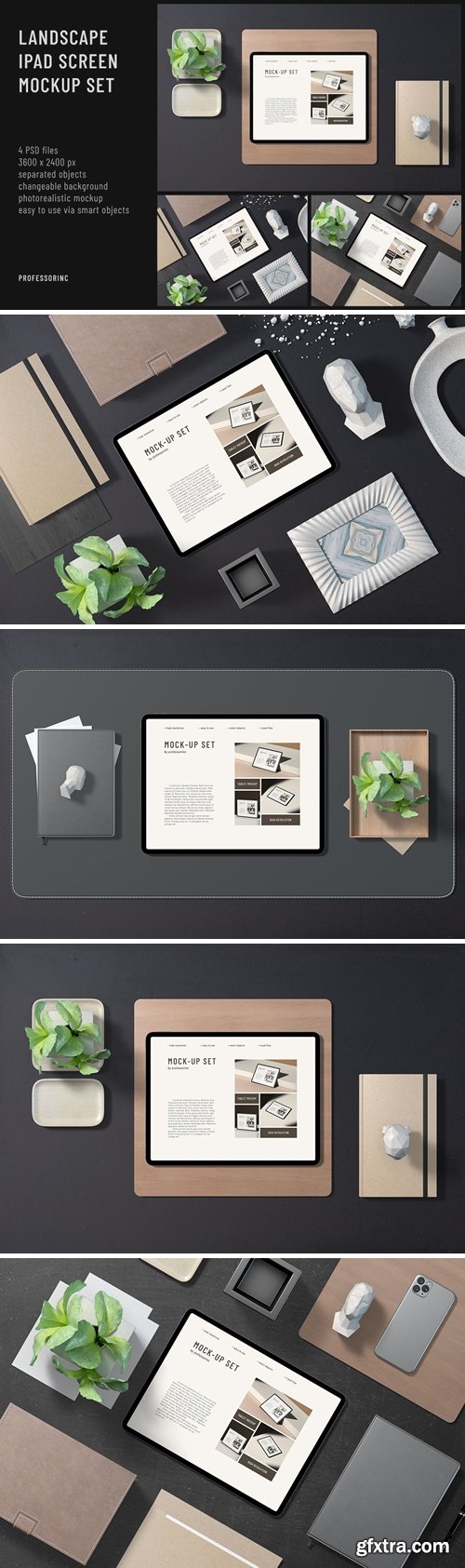 Landscape iPad Screen Mockup Set UV2WH5S