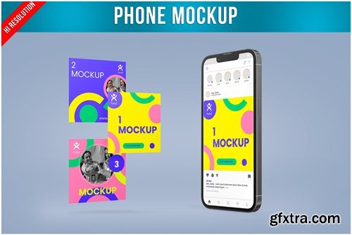 Phone with Square Web Banners Mockup UW97CBD