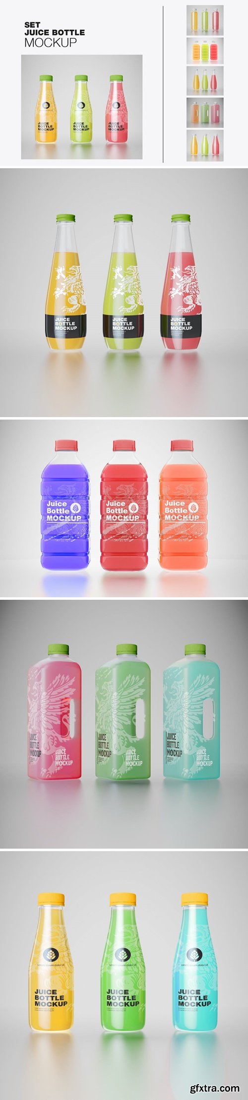 Pack of 3 Juice Bottles Mockup JLA6F3A