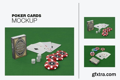 Set poker Box with Cards and Tokes Mockup NDMN327