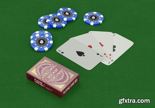 Set poker Box with Cards and Tokes Mockup NDMN327