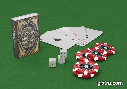 Set poker Box with Cards and Tokes Mockup NDMN327