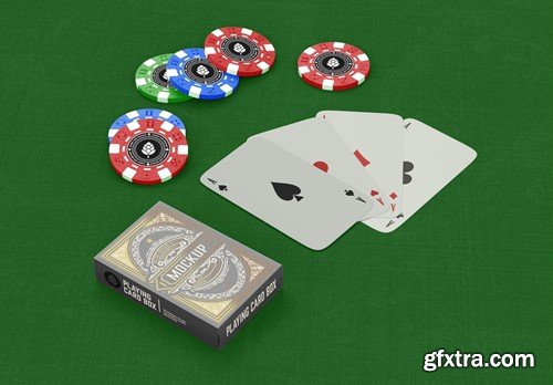 Set poker Box with Cards and Tokes Mockup NDMN327