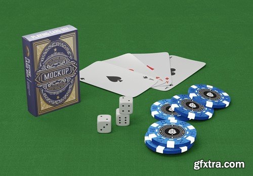 Set poker Box with Cards and Tokes Mockup NDMN327