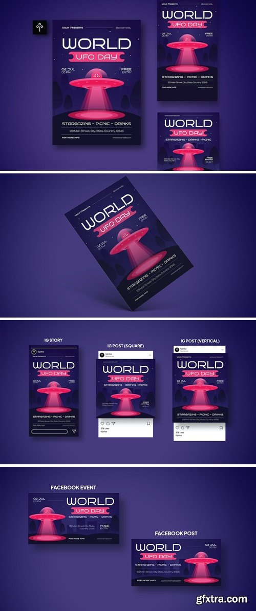 Pink Gradient World UFO Day Flyer Set 003 XRXK8A3