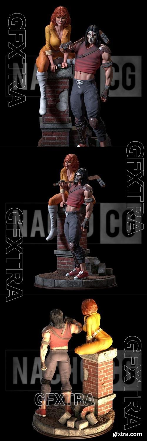 Fan art - TMNT Casey Jones and April Oneil Statue &ndash; 3D Print Model