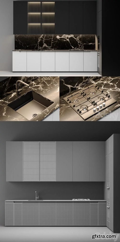 Modern Black & White Kitchen 3D Model