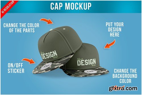 Snapback Cap with Sticker Mockup Template KVXH9LE