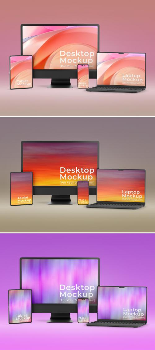 Devices Mockup with Phone Computer Laptop and Tablet 590597031