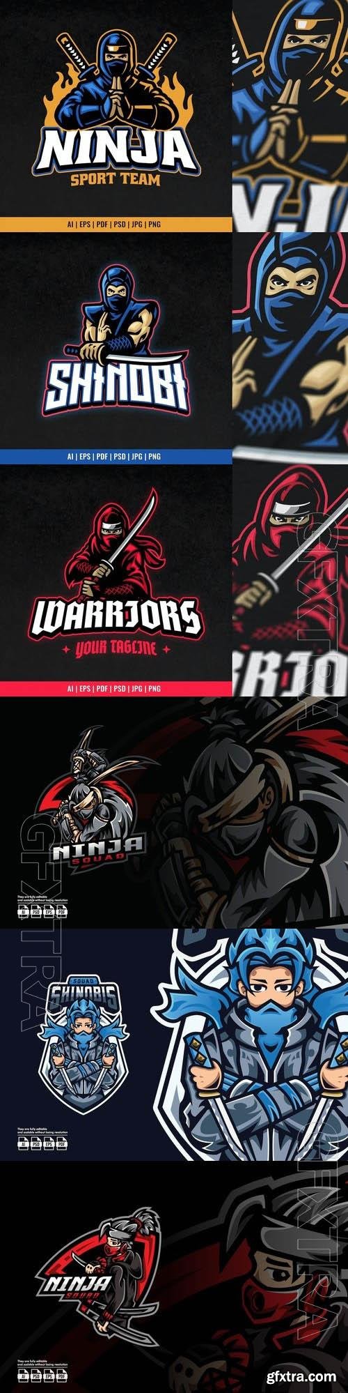 Ninja Warrior Sport Mascot Logo Hold the Sword