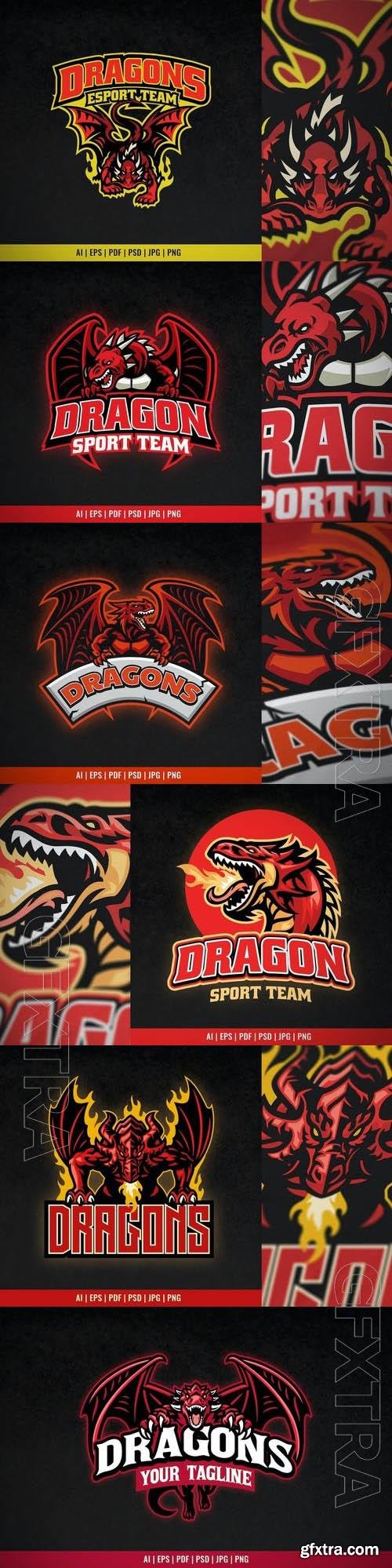 Angry Red Dragon Mascot Sport and Esport Logo