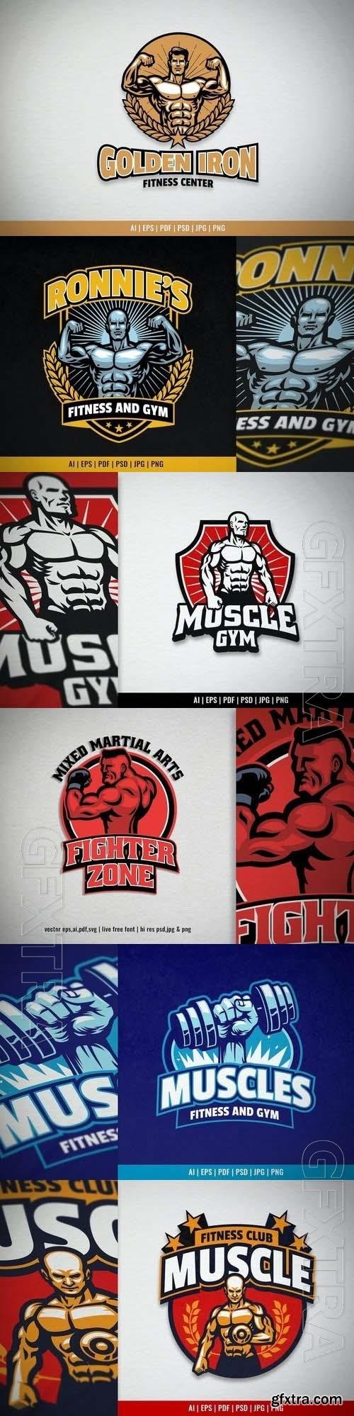 Muscle Bodybuilder Mascot For Gym Logo