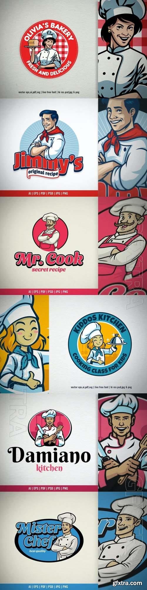 Chef Mascot of Restaurant Logo Template