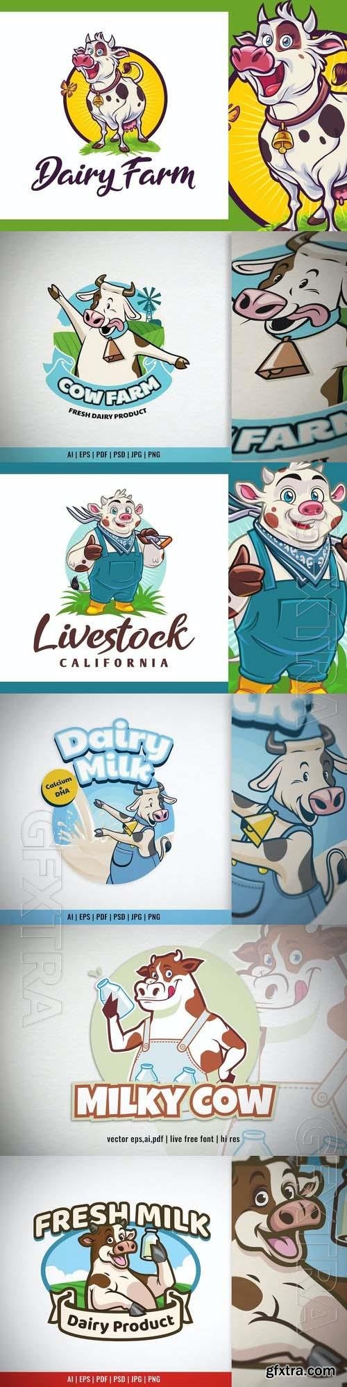 Cartoon Dairy Cow Label Logo