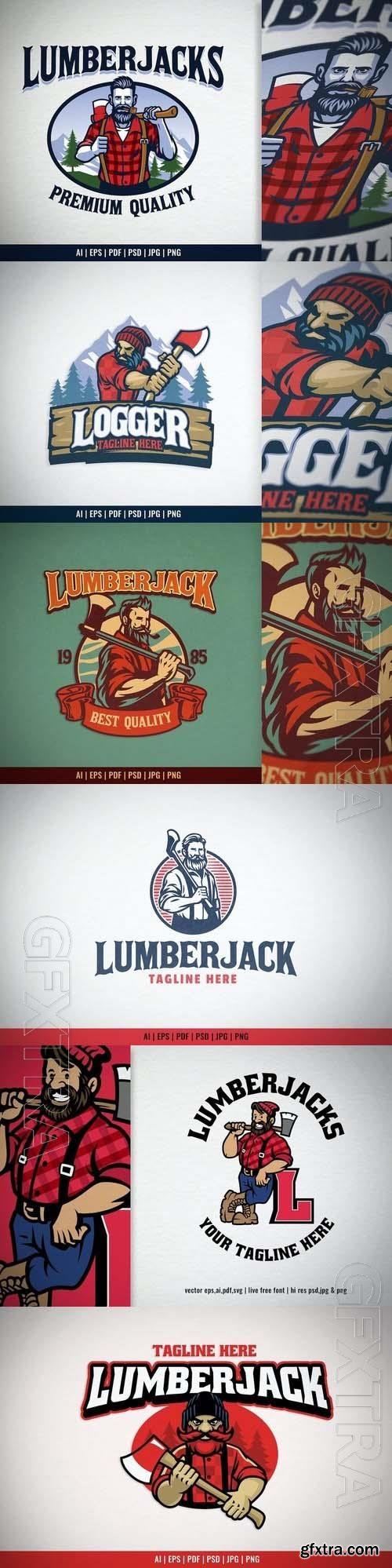 Lumberjack Mascot Sport Logo Set