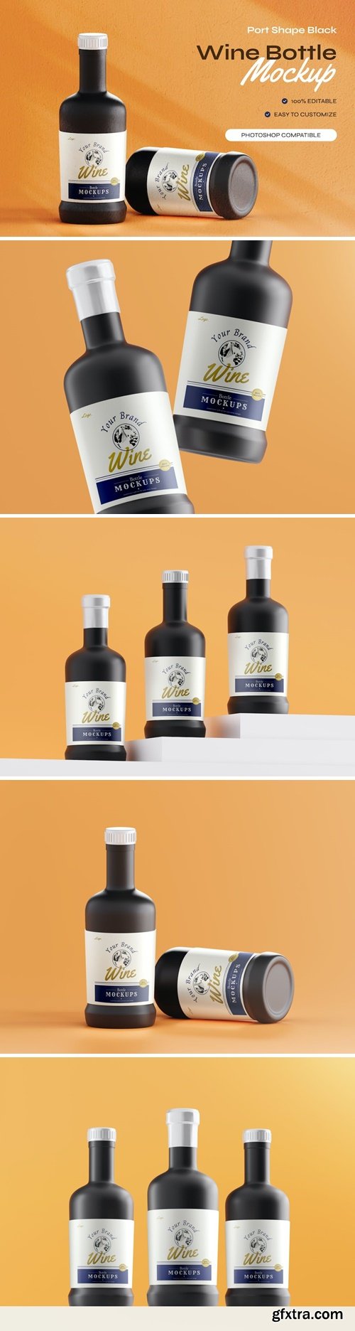 Port Shape Black Wine Bottle - Product Mockups KQ6HL45