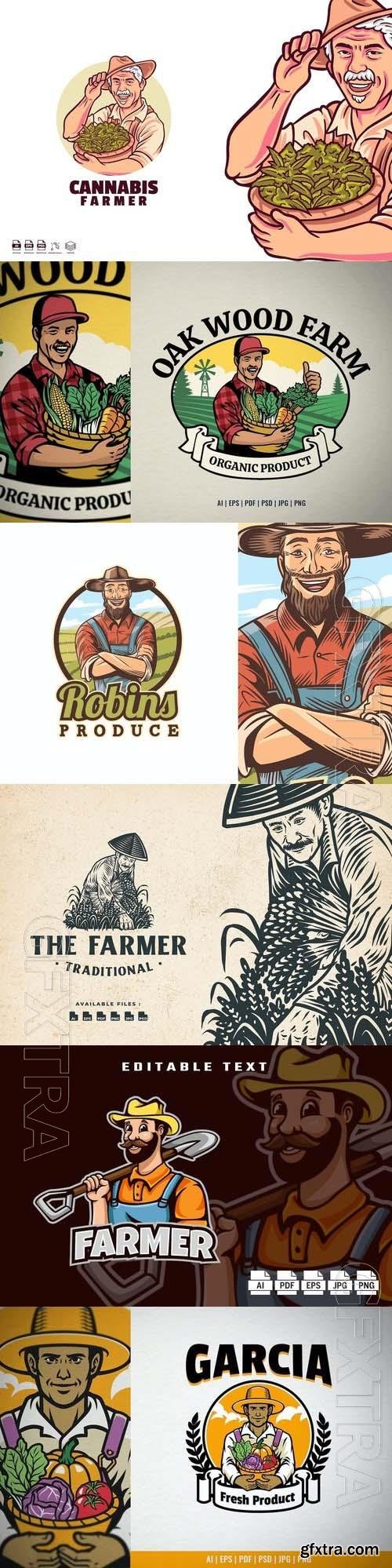 Farmer Mascot Agriculture Logo