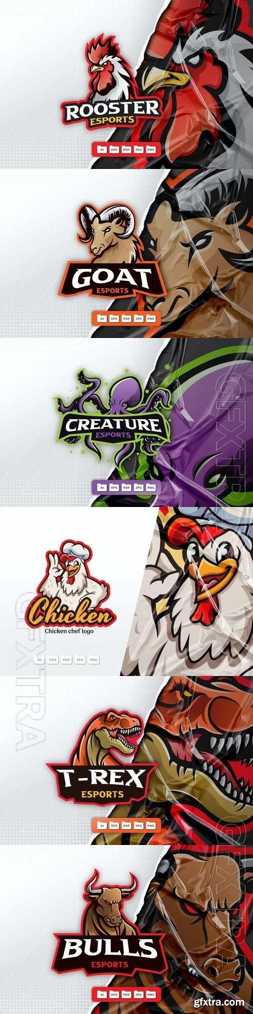 T-rex, rooster, octopus, goat, chicken chef, bull, mascot logo design