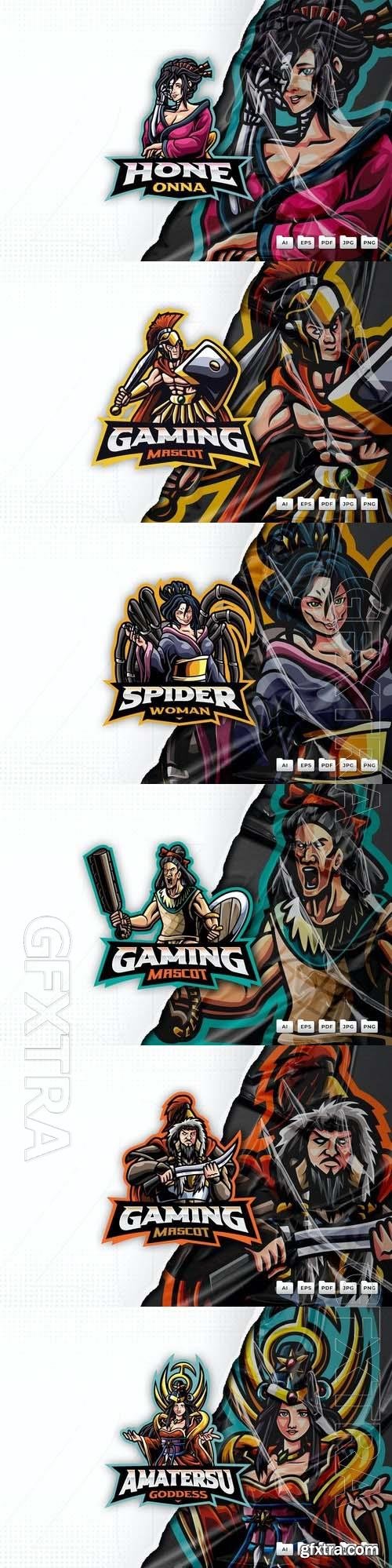 Roman, amaterasu, aztec, hone onna, jorogumo, mongol empire mascot logo design