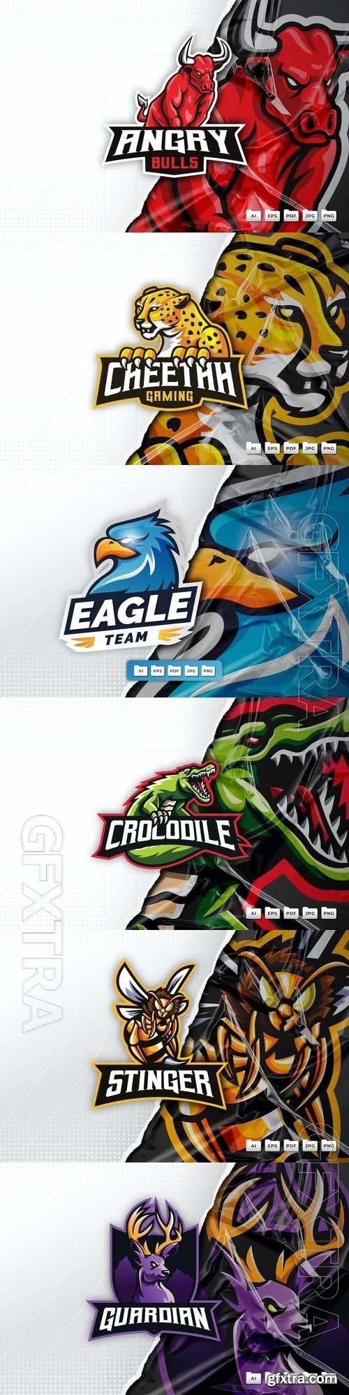 Eagle, deer, crocodile, cheetah, bull, bee mascot logo design