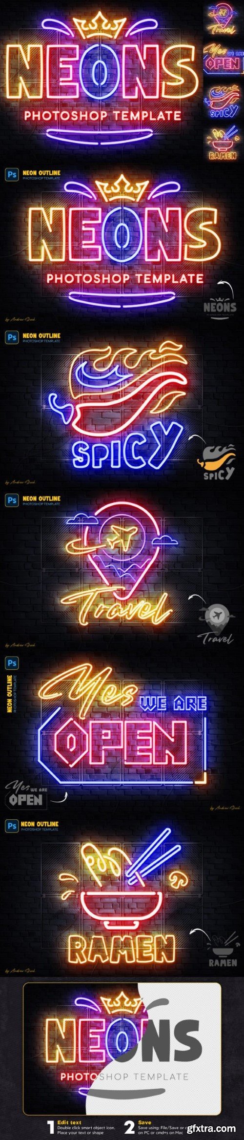 Neon Outline Photoshop Template