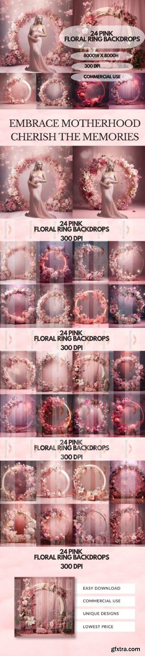 Pink Floral Ring Maternity Backdrops