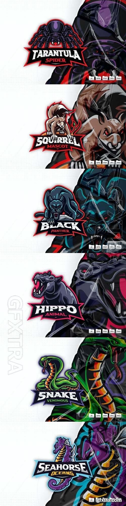 Tarantula, squirrel, snake, seahorse, hippo, panther, mascot logo design