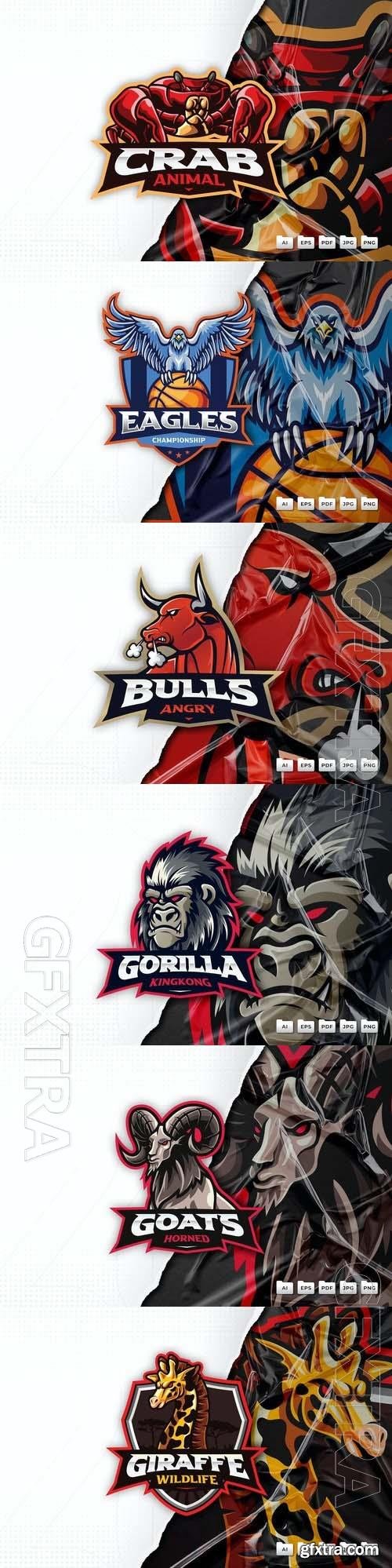 Gorilla, goat, giraffe, eagle, crab, bull, mascot logo design