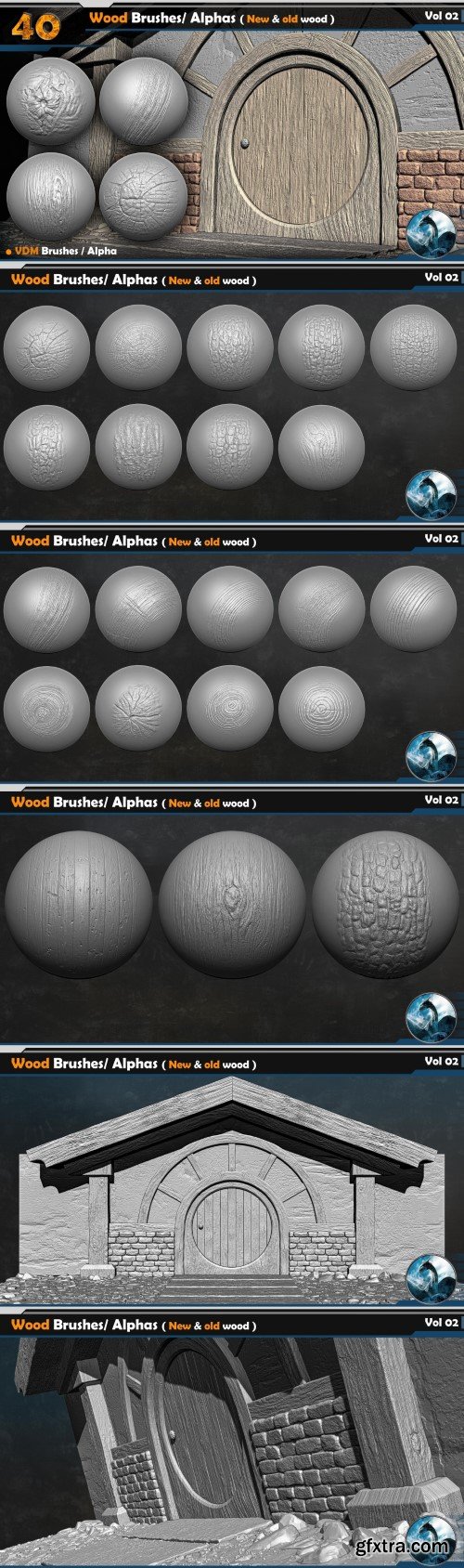 ArtStation - 40 Wood VDM Brushes Alphas ( New & old wood ) Vol 02