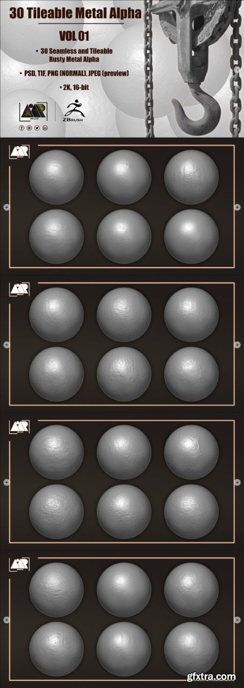 ArtStation - 30 Metal Alphas (Seamless and Tileable - Vol 01)