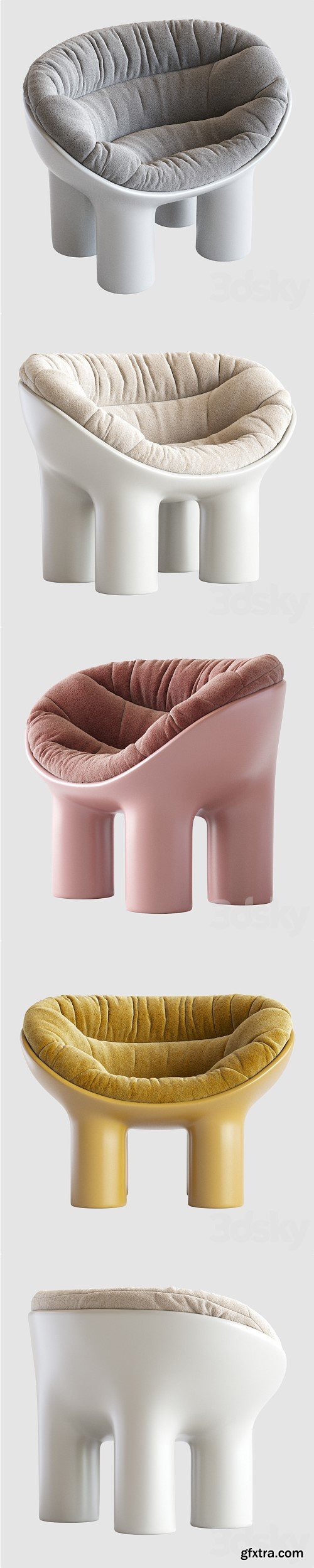 Roly Poly Polyethylene Armchair in Concrete with Cushions by Faye Toogood