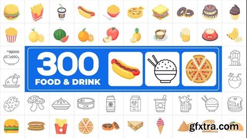 Videohive 300 Icons Pack - Food & Drinks 46832714