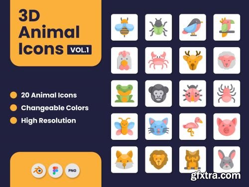 3D Animal Icons Ui8.net