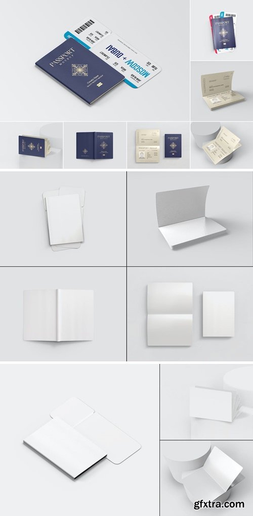 Open Passport and Cover Realistic Psd Mockups Set NDS9R87