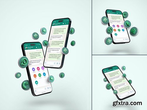 Whatsapp Smartphone Screen Conversation Mockup Set HXEQ4HY