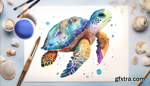 Dive into Watercolor: Paint Expressive Turtles with Harmonious Colors