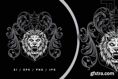 White Vintage Heraldic Lion Logo Illustration