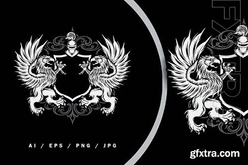 Grey Ornament Heraldic Logo Griffin Illustration